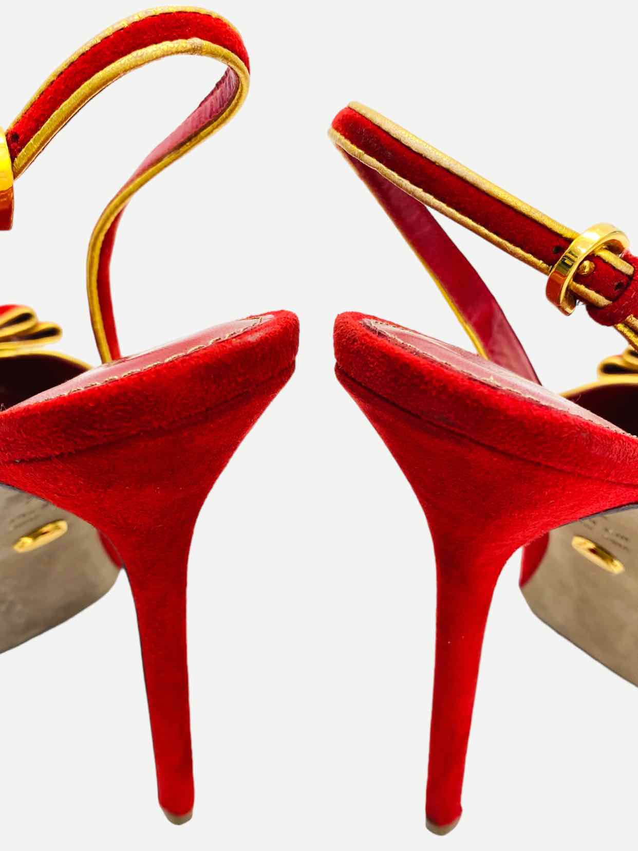 SERGIO ROSSI Red w/ Gold Size EU 37.5 Slingbacks