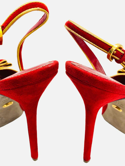SERGIO ROSSI Red w/ Gold Size EU 37.5 Slingbacks