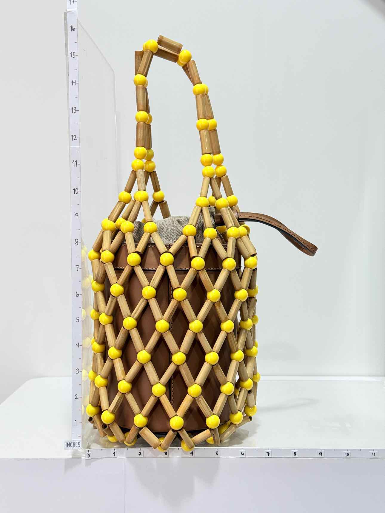 WAI WAI RIO Fefi Brown & Yellow Beaded Bucket Bag