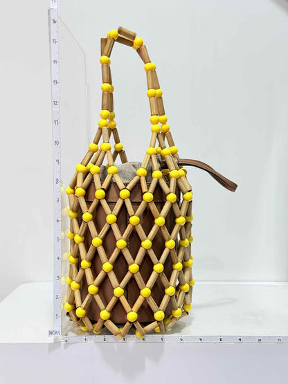 WAI WAI RIO Fefi Brown & Yellow Beaded Bucket Bag