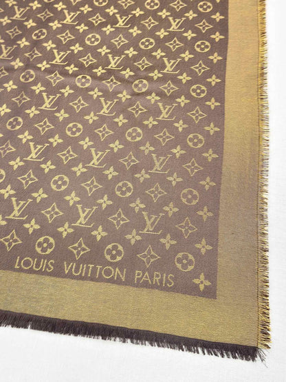 LOUIS VUITTON Brown & Gold Monogram Shawl