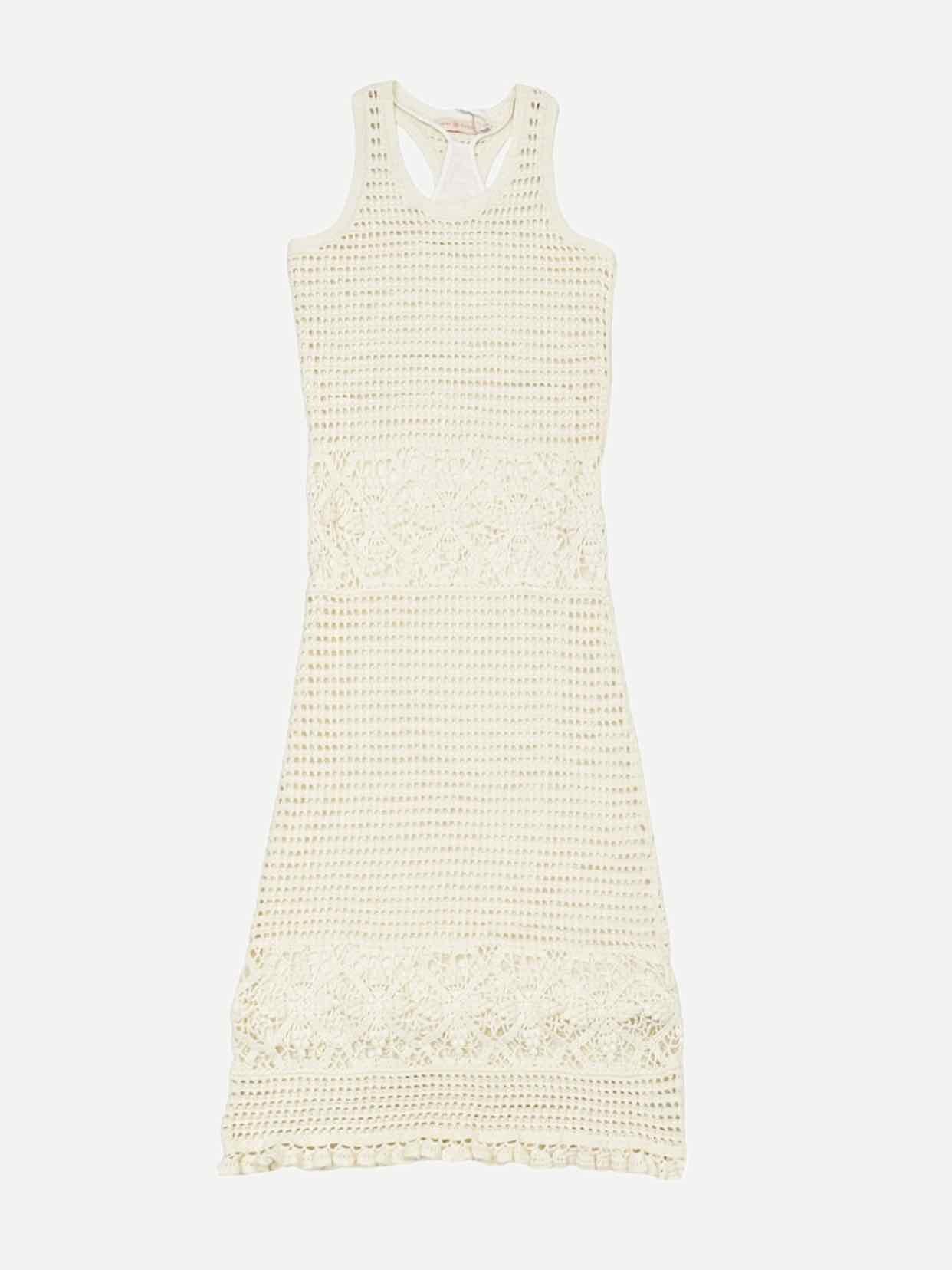 TORY BURCH Crochet Off-white Midi Dress Medium