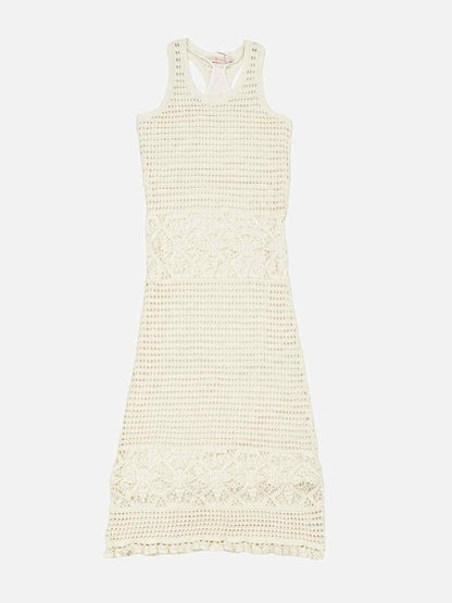 TORY BURCH Crochet Off-white Midi Dress Medium