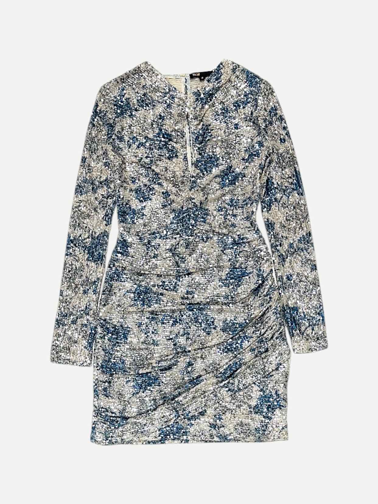 MAJE Ruched Off-white & Blue Size US 4 Short Dress