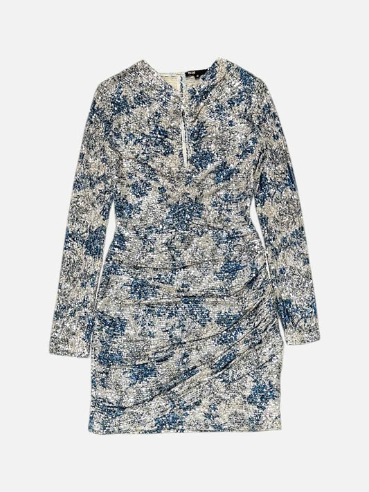 MAJE Ruched Off-white & Blue Size US 4 Short Dress