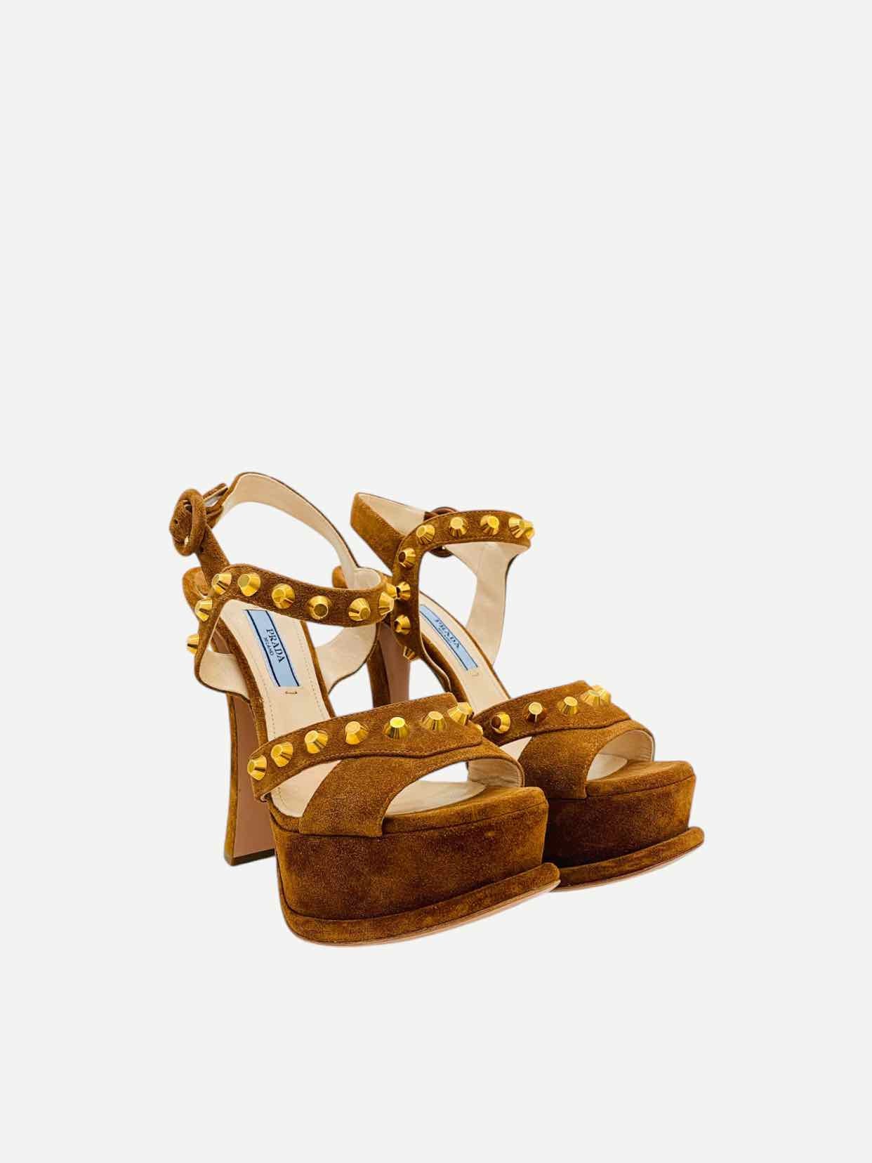 PRADA Abstract Brown Heeled Sandals 36.5