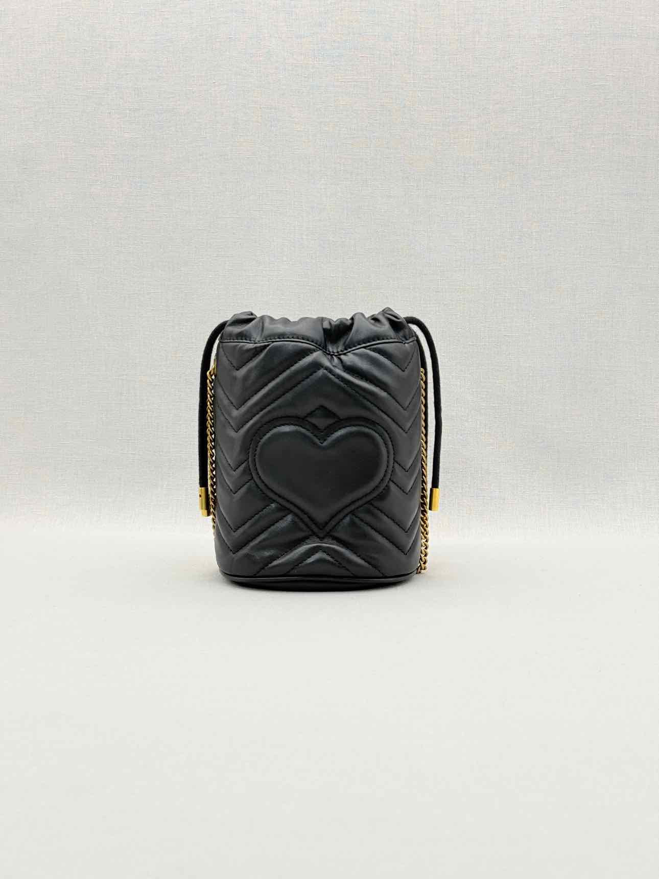 GUCCI GG Marmont Black Chevron Bucket Bag