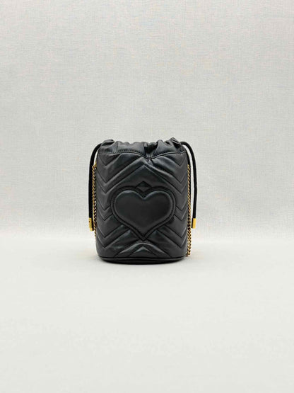 GUCCI GG Marmont Black Chevron Bucket Bag