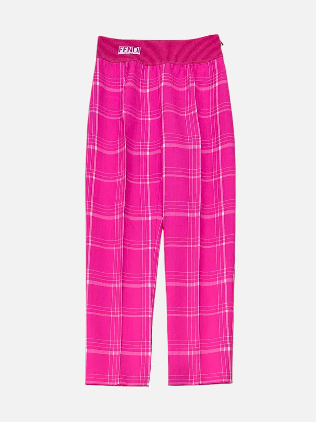 FENDI Elastic Waist Pink Plaid Pants