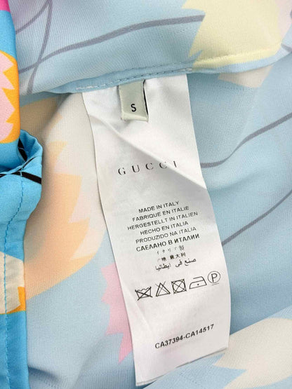 GUCCI 2021 Blue Multicolor Tulip Print Size Small Shirt