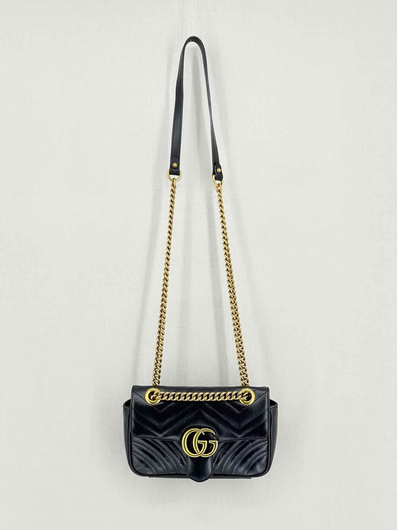 GUCCI GG Marmont Black Chevron Quilted Shoulder Bag