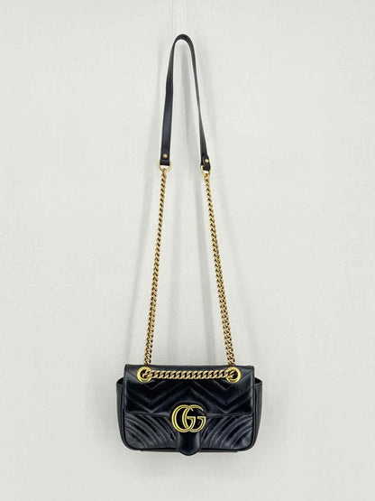 GUCCI GG Marmont Black Chevron Quilted Shoulder Bag