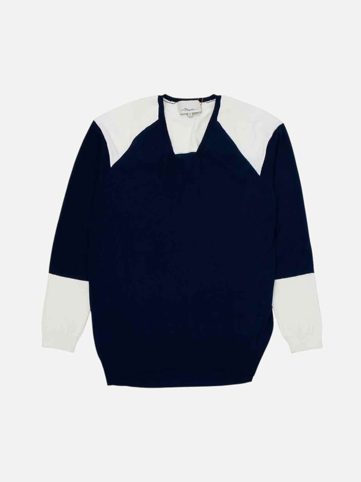 3.1 PHILLIP LIM Blue & White Size XSmall Jumper