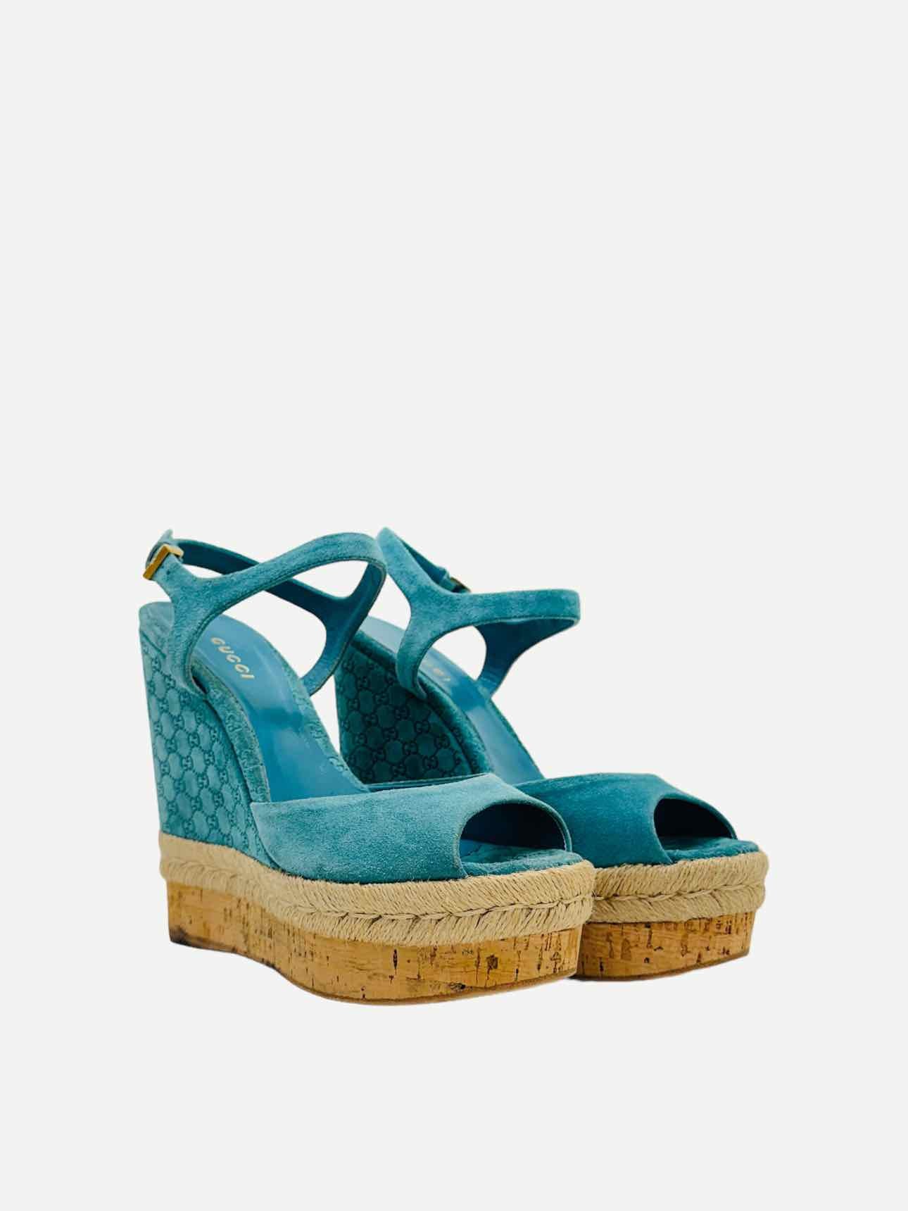 GUCCI Ankle Strap Blue GG Wedges