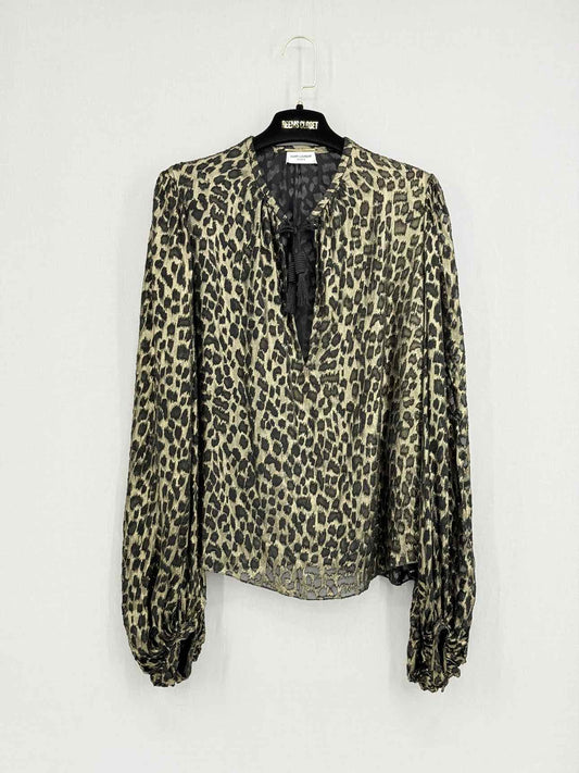 SAINT LAURENT Black & Gold Size US 4 Blouse