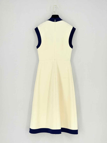 GUCCI Cream w/ Blue Contrast Trim Size Small Midi Dress