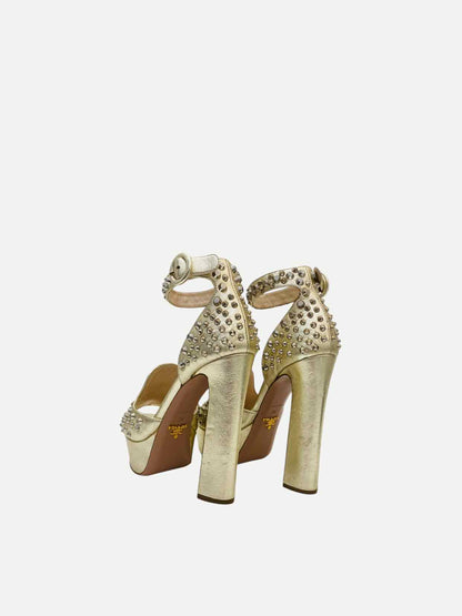 PRADA Ankle Strap Gold Heeled Sandals 36