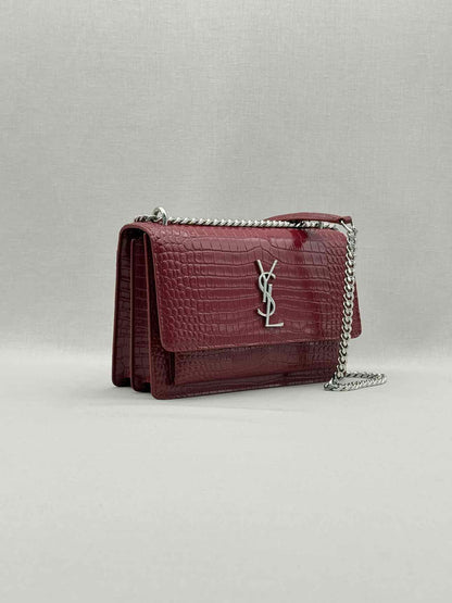SAINT LAURENT Sunset Burgundy Shoulder Bag