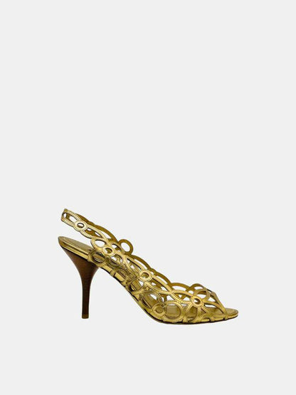 LOUIS VUITTON Laser Cut Metallic Gold Slingbacks