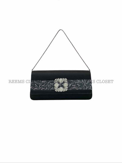 MANOLO BLAHNIK Envelope Black Clutch