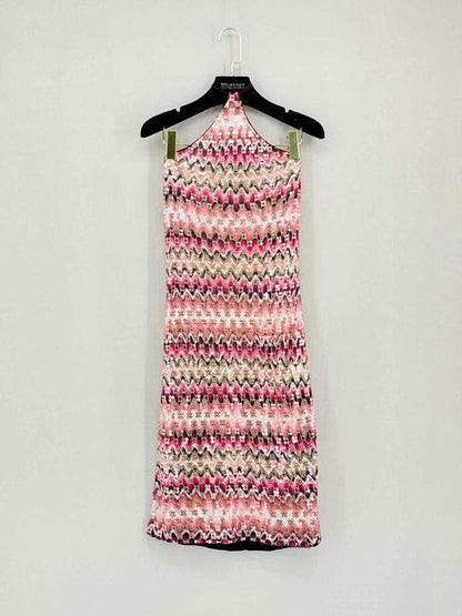 MISSONI Pink Multicolor Zigzag Size US 6 Short Dress