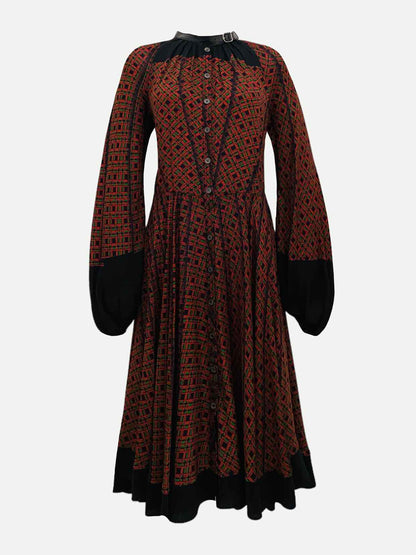 HERMES Black, Brown & Green Printed Knee Length Dress