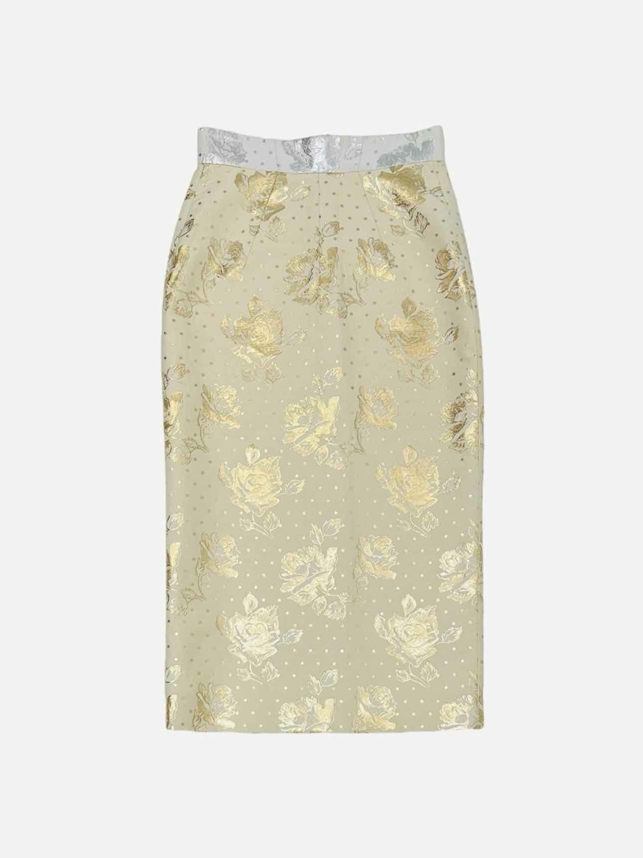 EMILIA WICKSTEAD Beige & Gold Size US 4 Midi Skirt