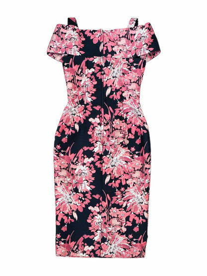 DOLCE & GABBANA Sheath Black & Pink Midi Dress US2