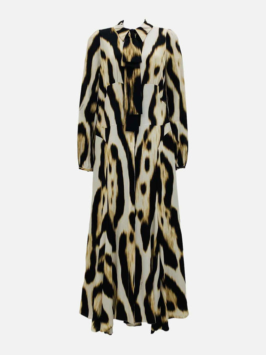 ROBERTO CAVALLI Maxi Beige & Brown Printed Long Dress