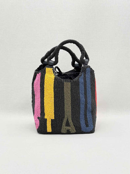 STAUD Cote Black Multicolor Mosaic Stripe Bucket Bag