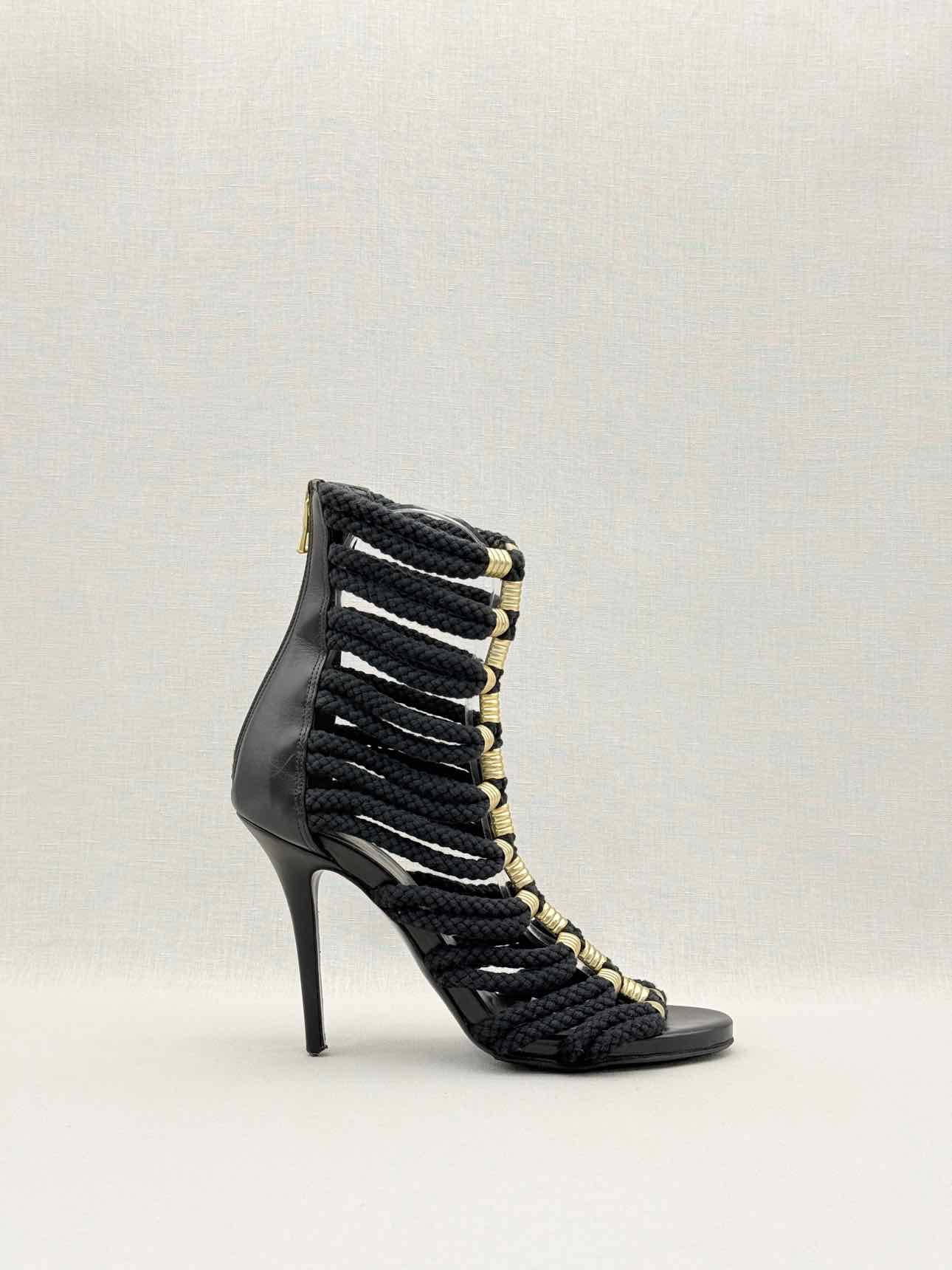 BALMAIN Gladiator Black Rope Size EU 37 Heeled Sandals