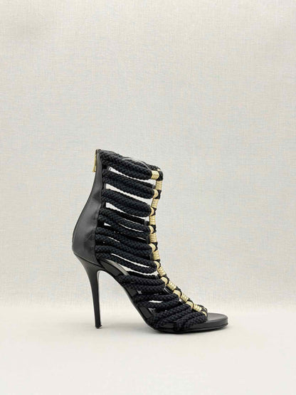 BALMAIN Gladiator Black Rope Size EU 37 Heeled Sandals