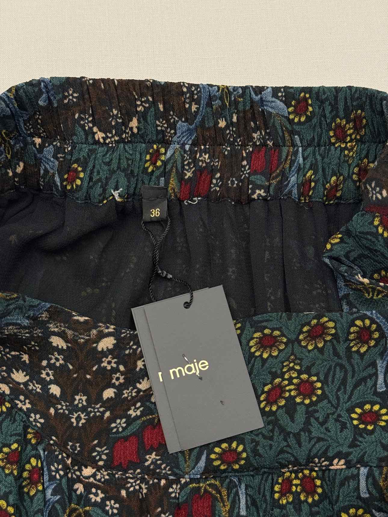 MAJE Green Multicolor Floral Print Size US 0 Midi Skirt