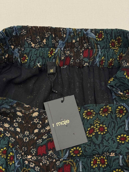 MAJE Green Multicolor Floral Print Size US 0 Midi Skirt