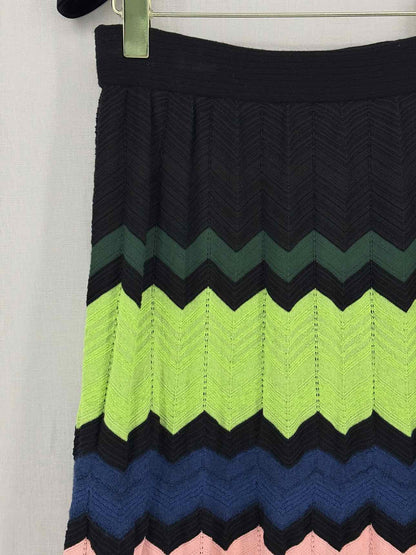 M MISSONI Black Multicolor Chevron Size US 6 Long Skirt