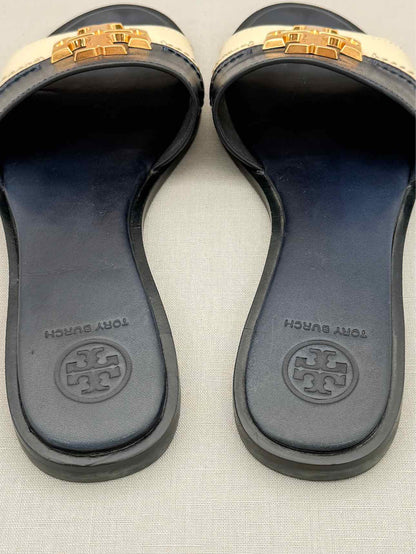 TORY BURCH Navy Blue & Beige Size EU 36 Flats