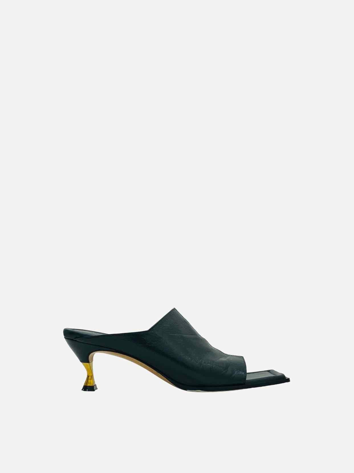 BOTTEGA VENETA Square-Toe Dark Green Mules 37