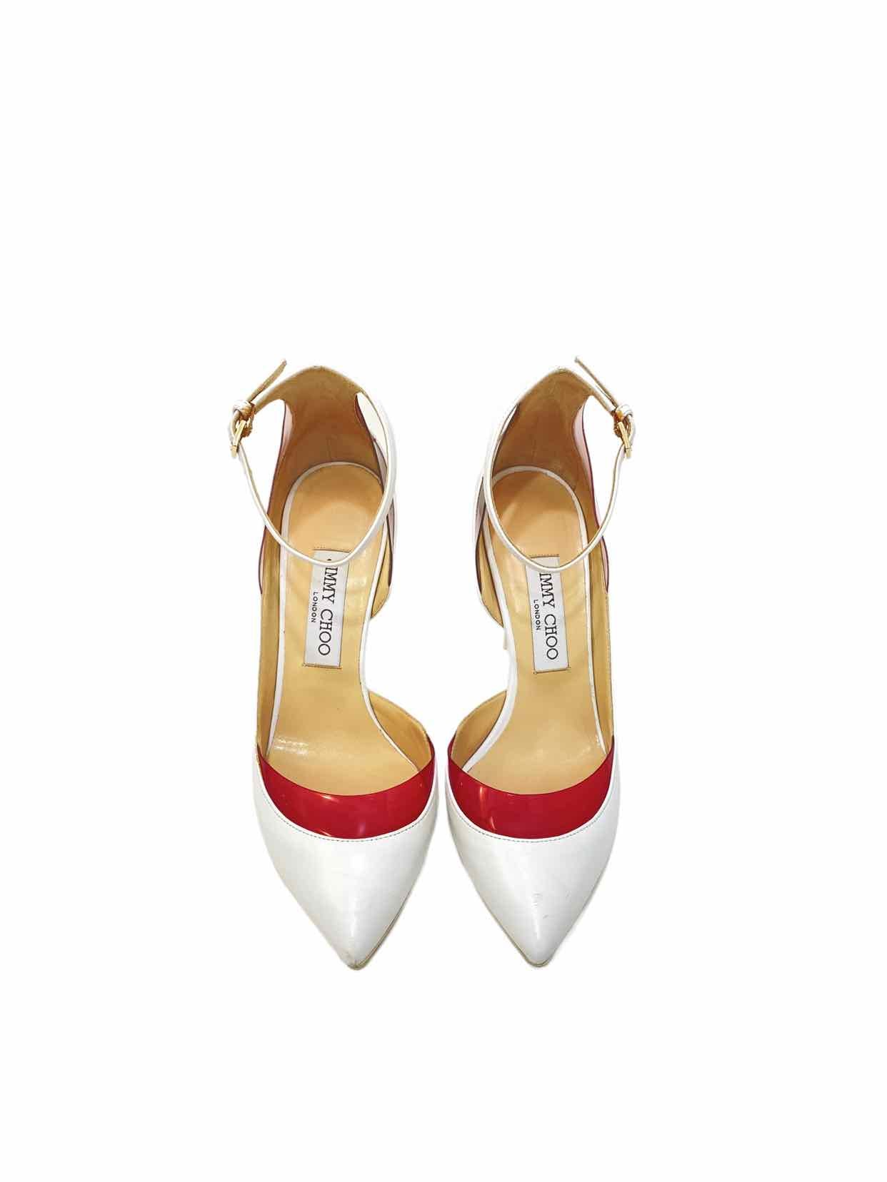 JIMMY CHOO Ankle Strap White w/ Red Pumps