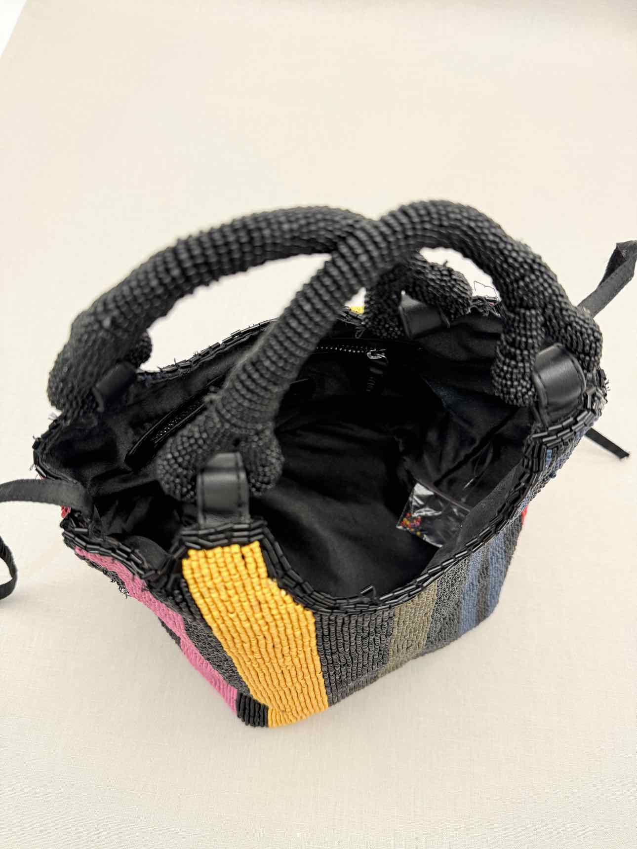 STAUD Cote Black Multicolor Mosaic Stripe Bucket Bag