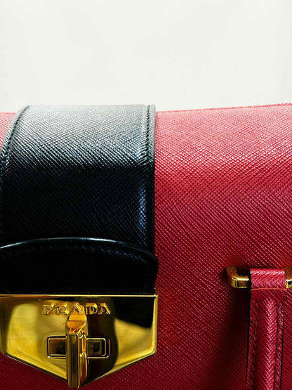 PRADA Tricolor Turn Lock Red Multicolor Tote Bag