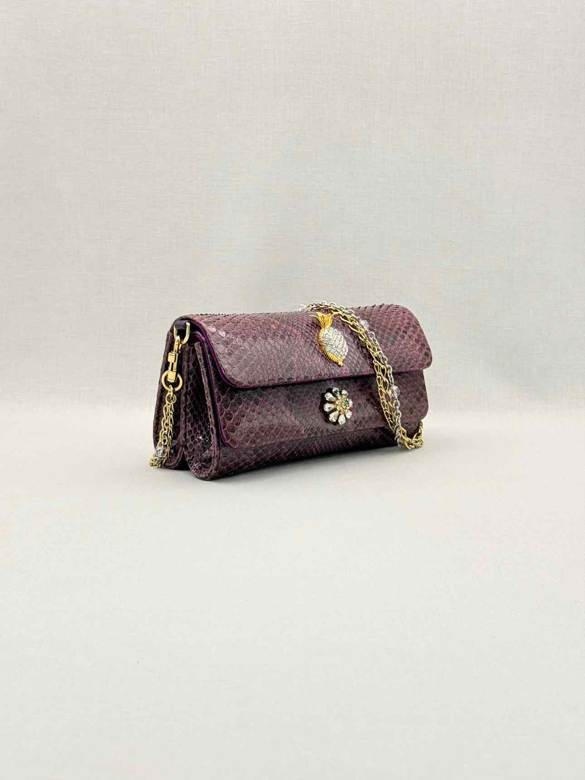 DOLCE & GABBANA Crystal Embellished Plum Shoulder Bag