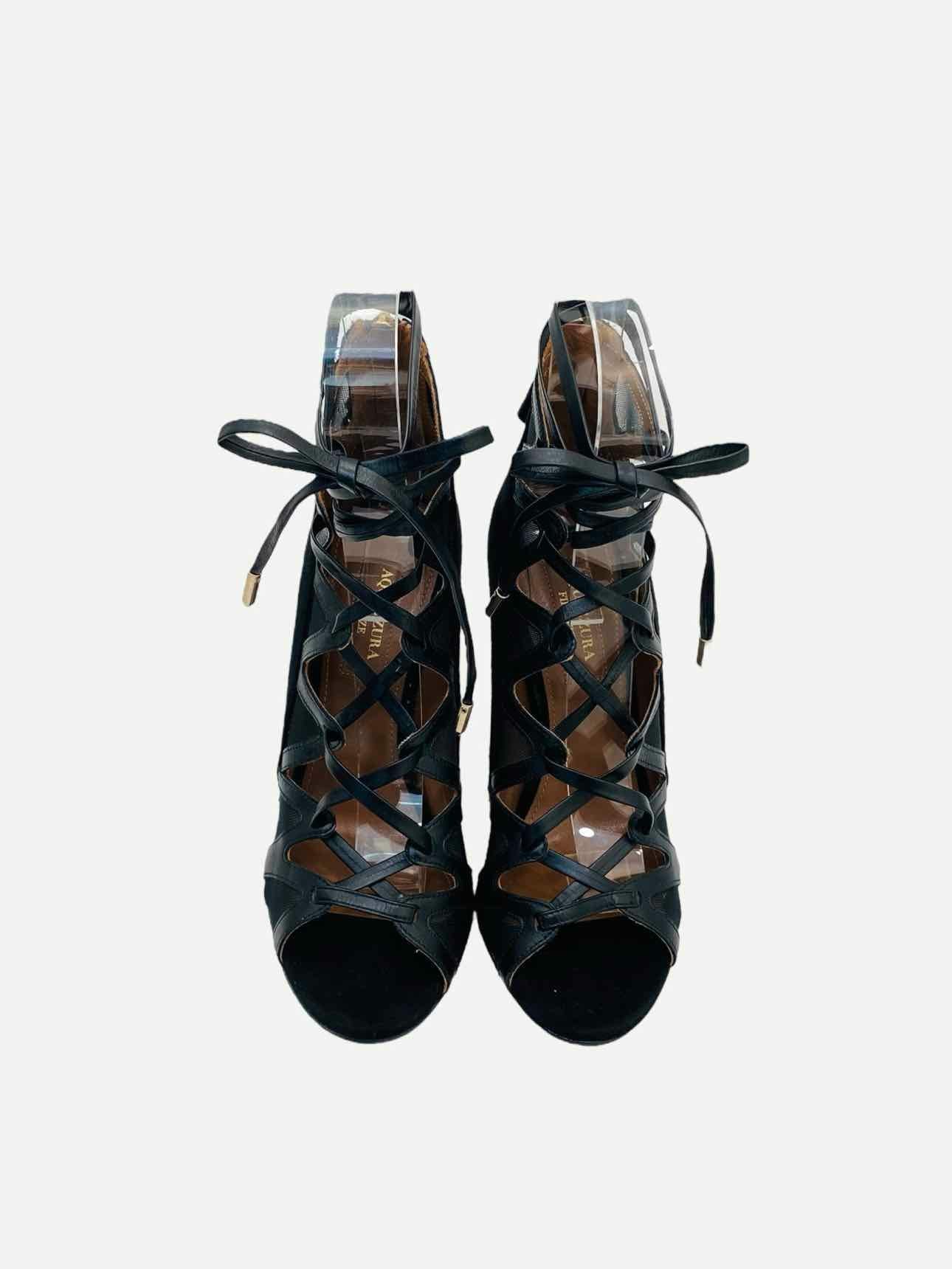 AQUAZZURA Lace Up Black Size EU 35.5 Heeled Sandals