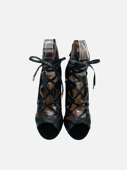 AQUAZZURA Lace Up Black Size EU 35.5 Heeled Sandals