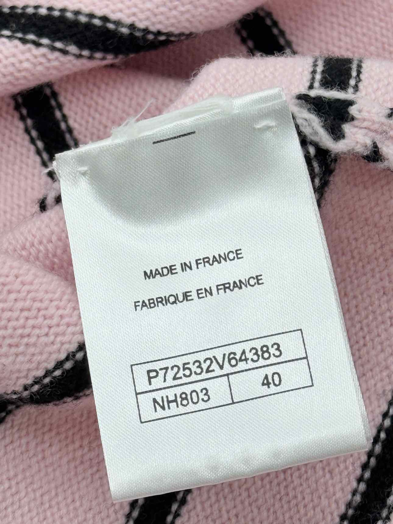 CHANEL Pink & Black Striped Size US 8 Cardigan