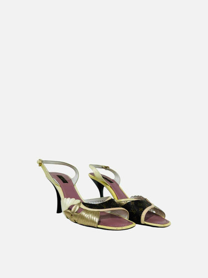 LOUIS VUITTON Monogram Gold & Brown Slingbacks 39