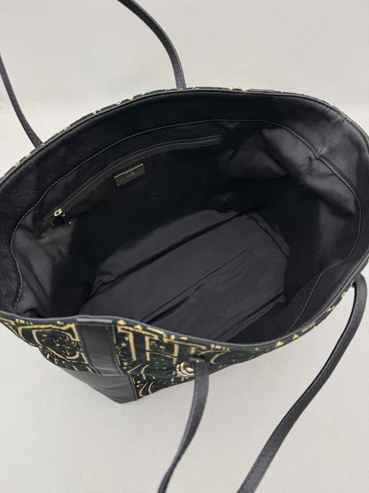 CAROLINA HERRERA Black & Gold Monogram Tote Bag