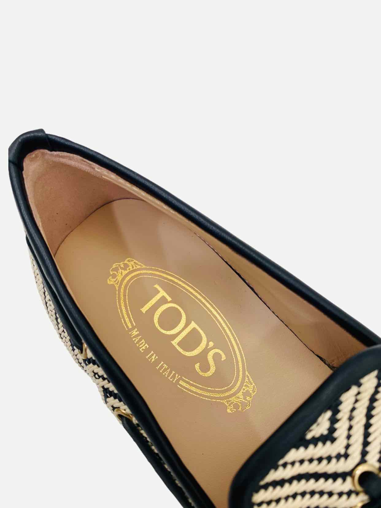 TOD'S Espadrille Black & Cream Flats 36.5