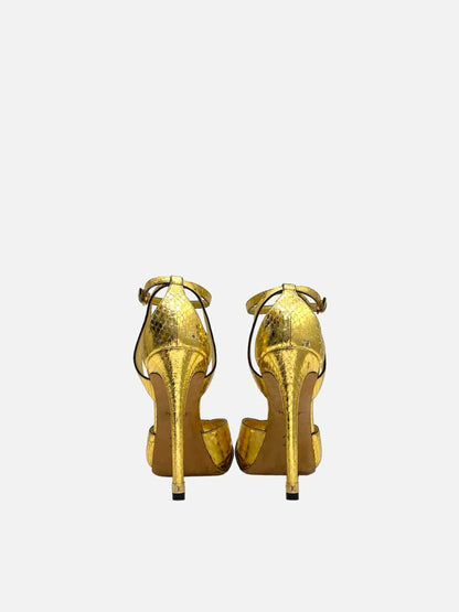 LOUIS VUITTON Ankle Strap Metallic Gold Heeled Sandals