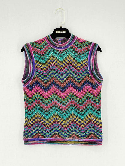 MISSONI Purple Multicolor Wave Size US 6 Top