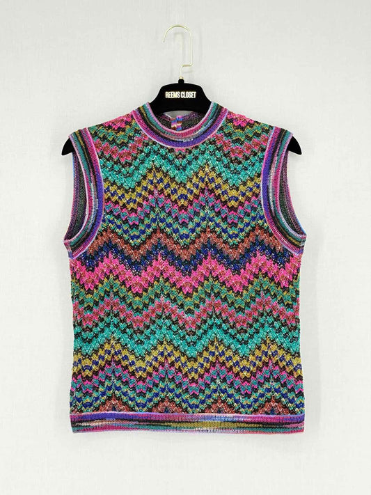 MISSONI Purple Multicolor Wave Size US 6 Top